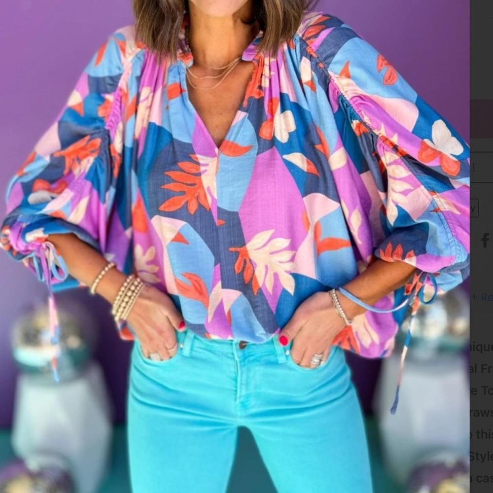 Easel Colorful Drawstring Dolman Sleeve v-neck blouse Small